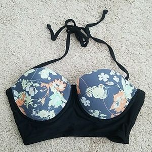 Black and Gray Floral Bikini Top